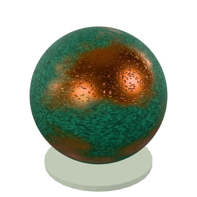 Verdigris Copper interactive material or prop inspection